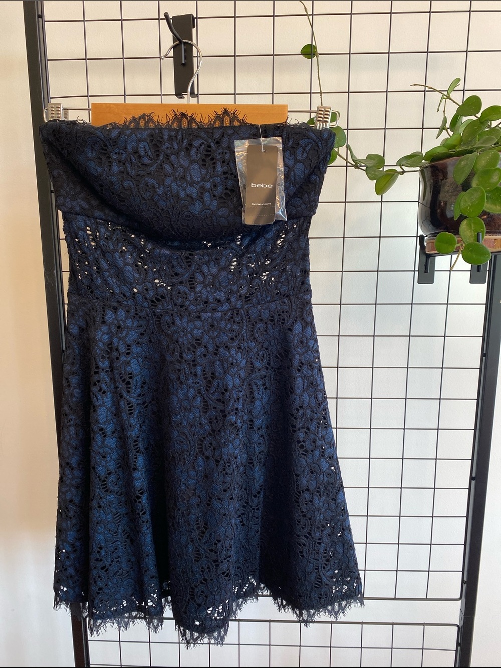 Bebe Y2K Navy Black Strapless Mini Lace Fit-and-Flare Dress 0P